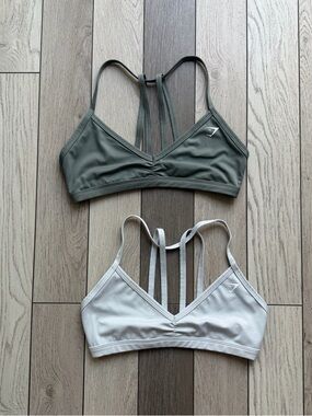 Gymshark Double-Strap V-Neck Sports Bra Duo - Olive & Light Gray